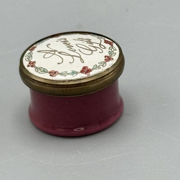 Vtg Staffordshire Enamel Round Miniature Trinket Ring Snuff Box A Lover’s Gift - Picture 8 of 12